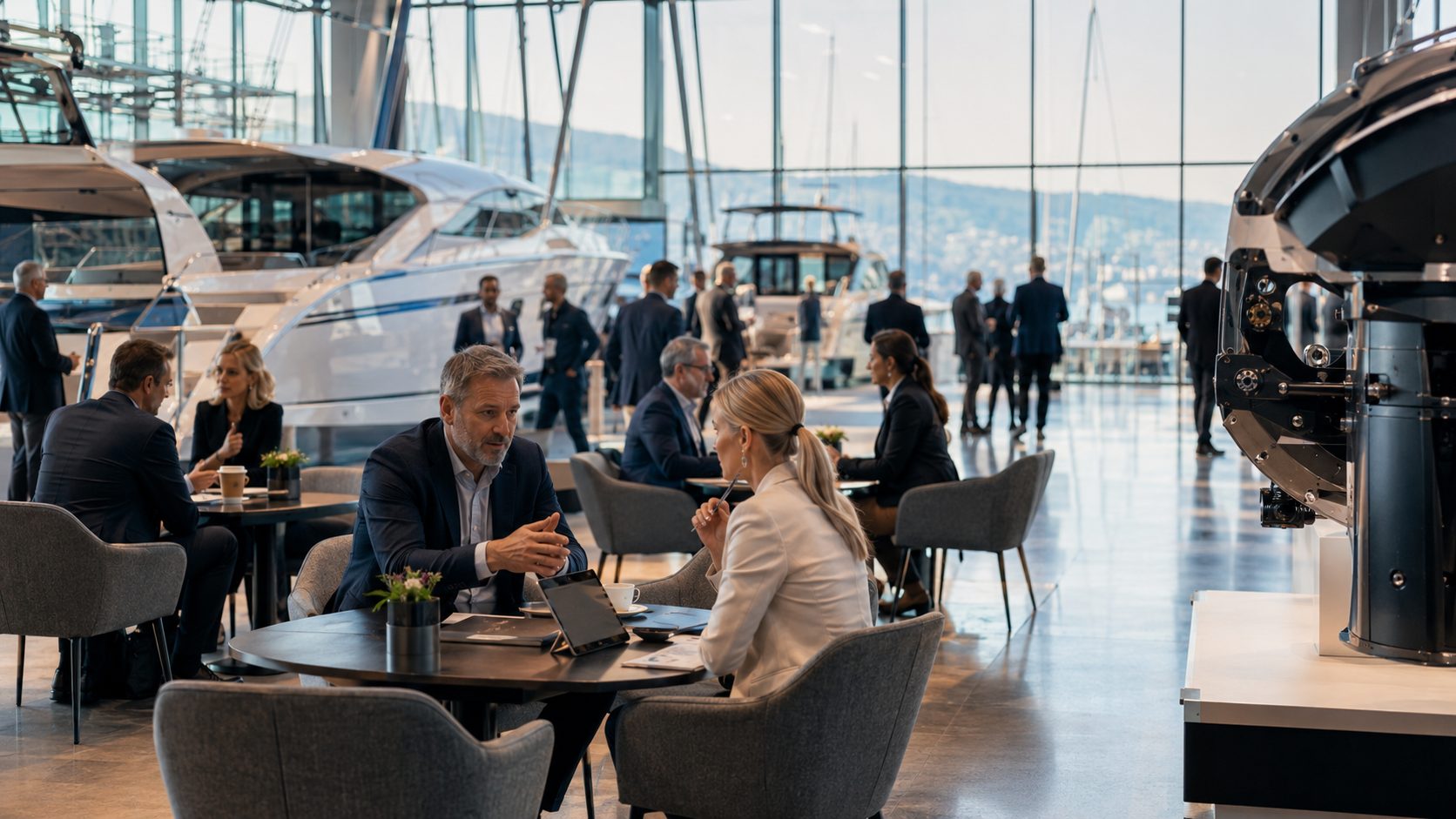 Affärsmöten bland båtarna under Marine Business Day
